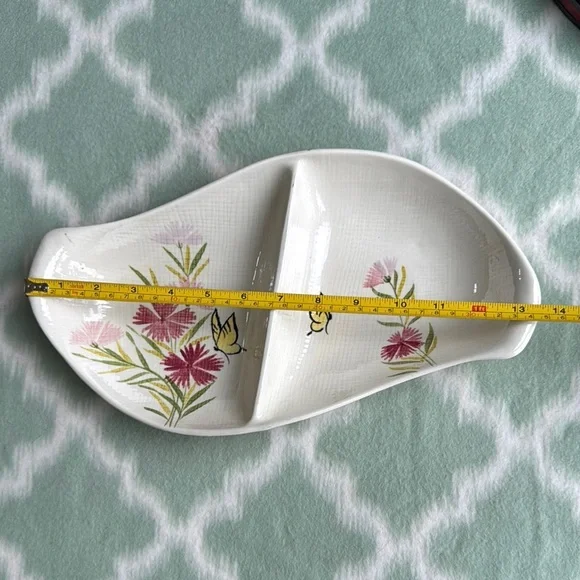 Vintage 1950s Red Wing pink spice floral divided Ceramic Dish - Picture 9 of 11